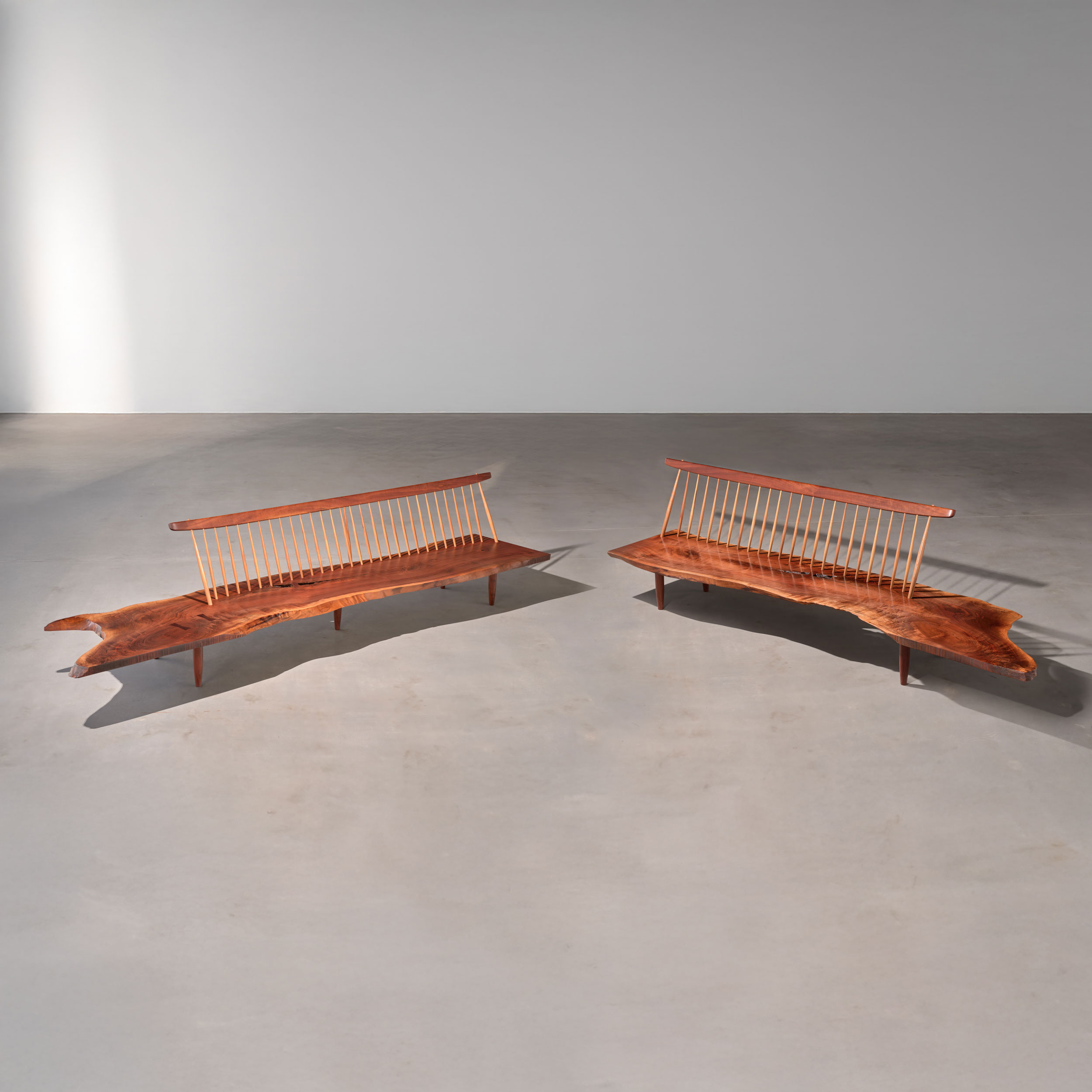 Pair of Bookmatched Conoid Benches